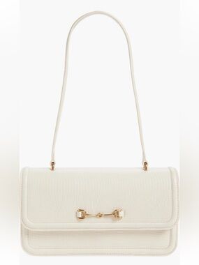 Sam Edelman Loraine Flap Embossed Faux Leather Ivory Shoulder Bag Gold Hardware